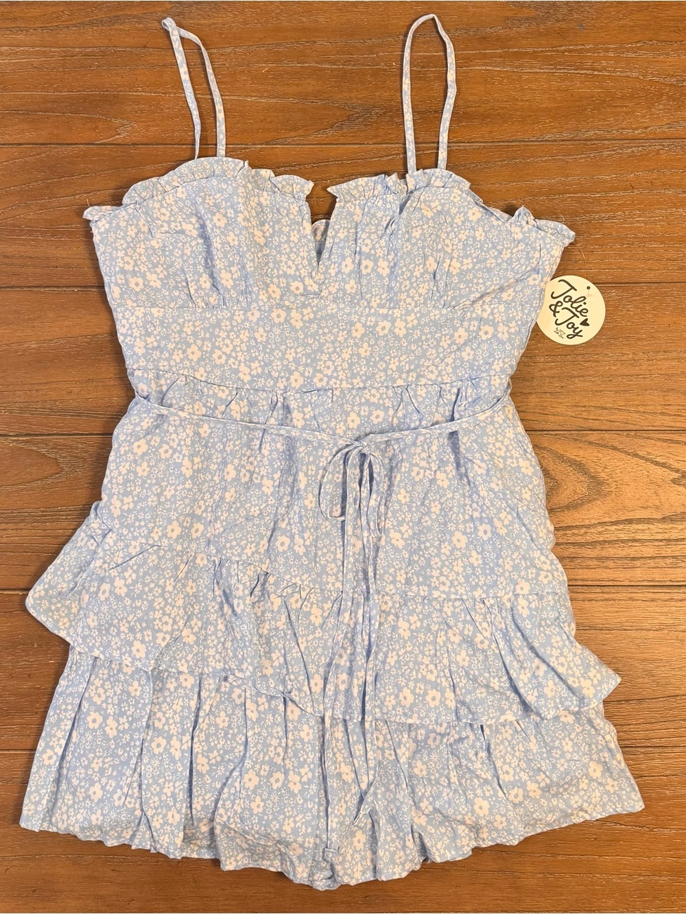 Jolie & Joy Light Blue Floral Romper with Tie Waist